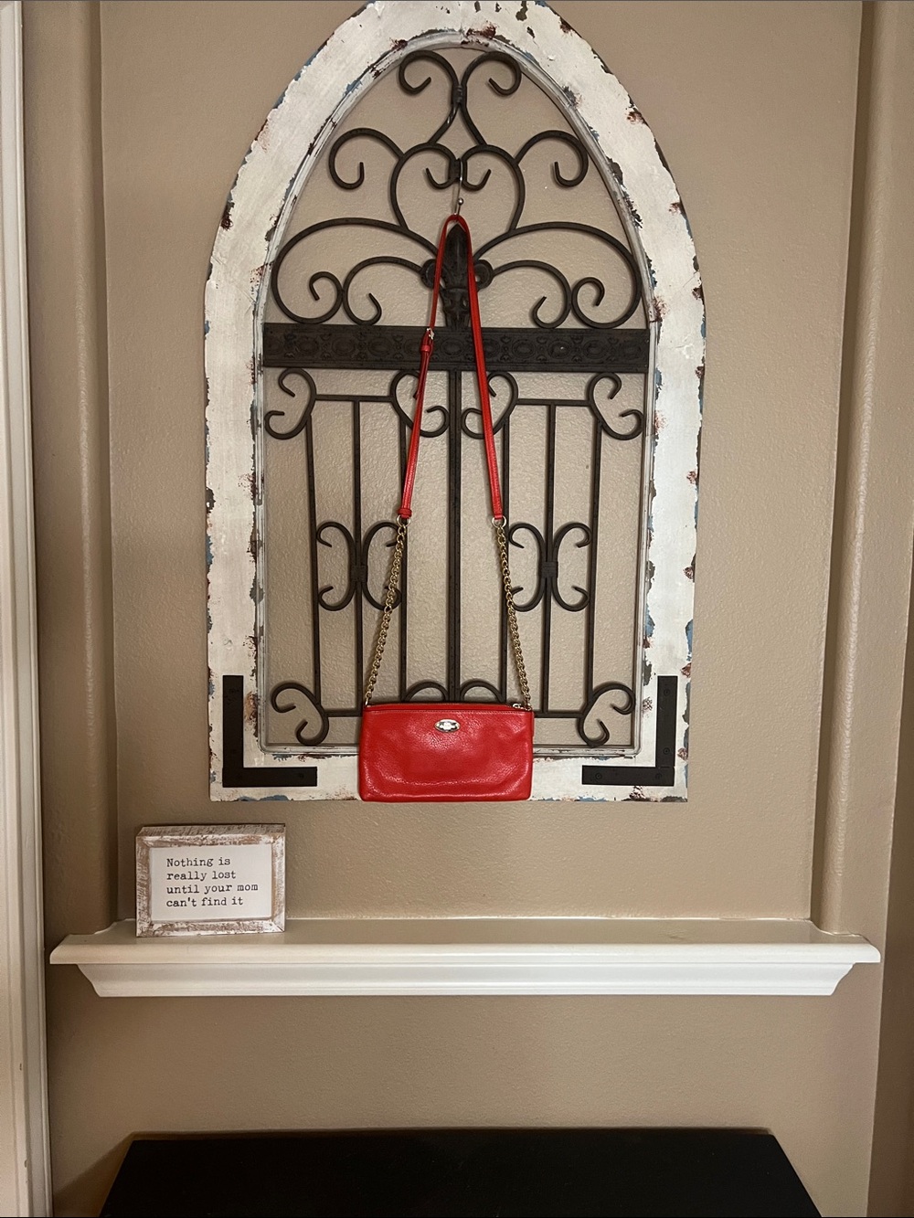 Coach Red Leather Chain Strap Crossbody Shoulder Bag